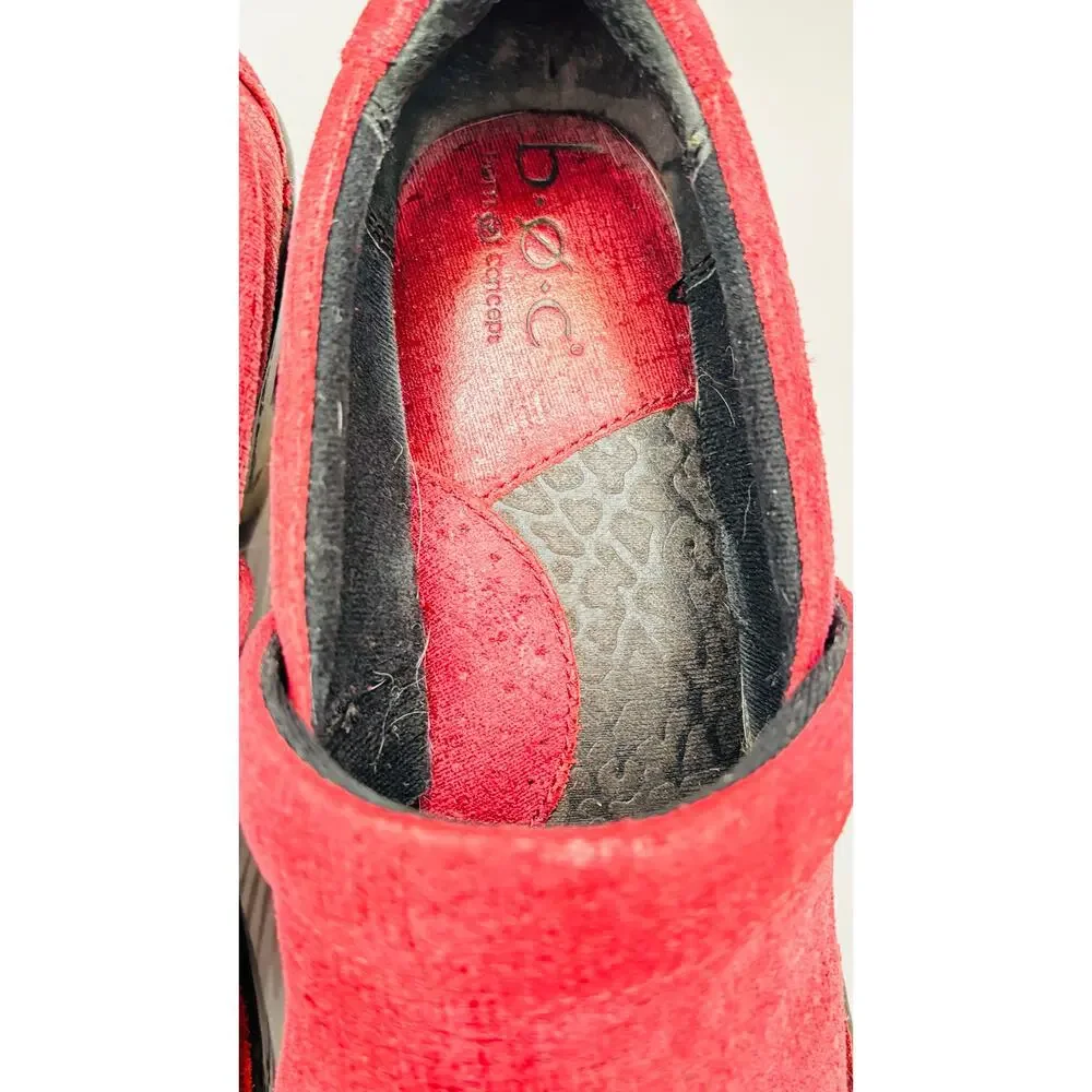 Born Concept BOC Peggy red linen look suede leather clogs slip on shoes sz 9.5